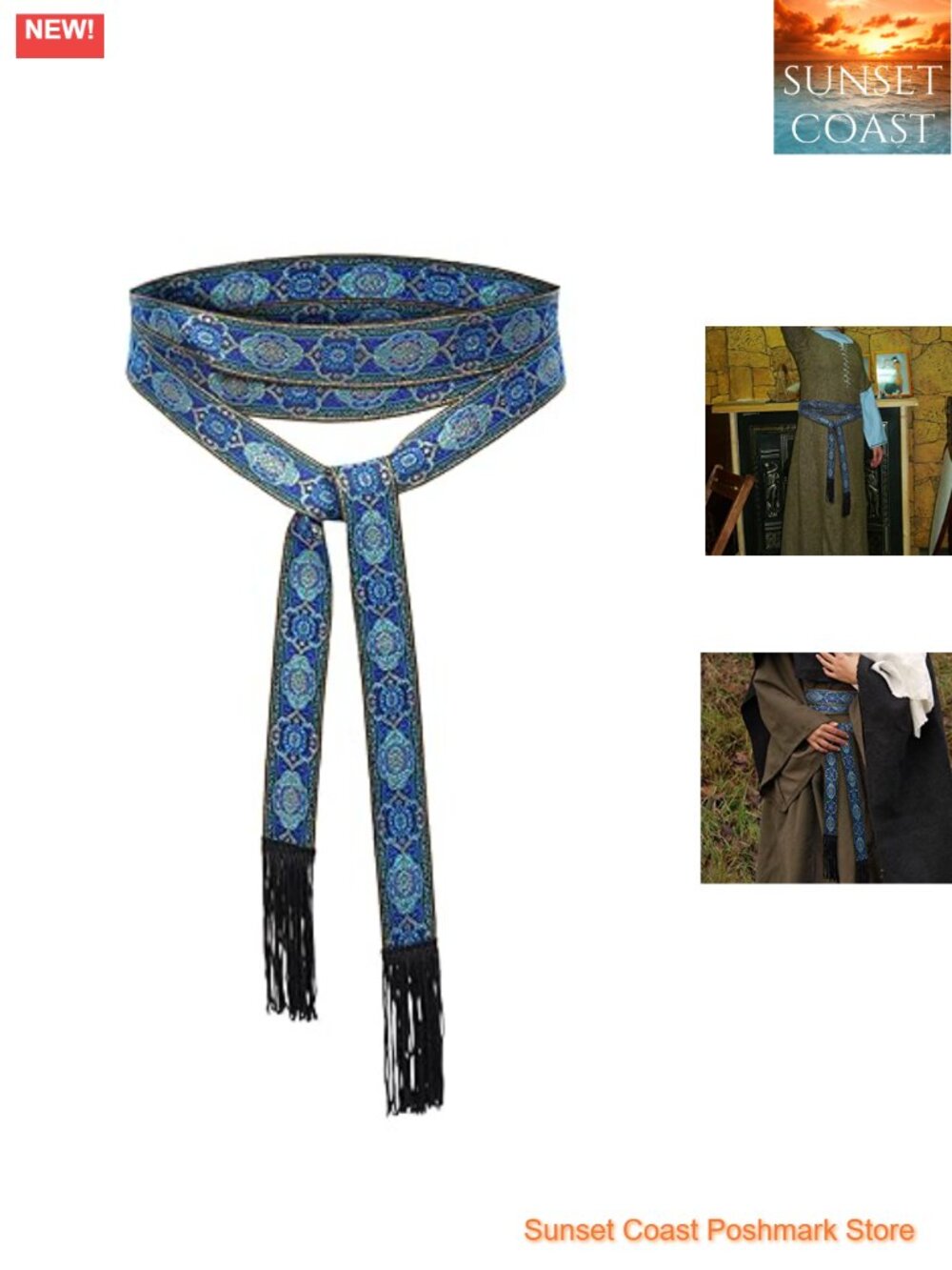 Medieval Sash Belt Renaissance Waist with Wave Trim Women Dress Costume